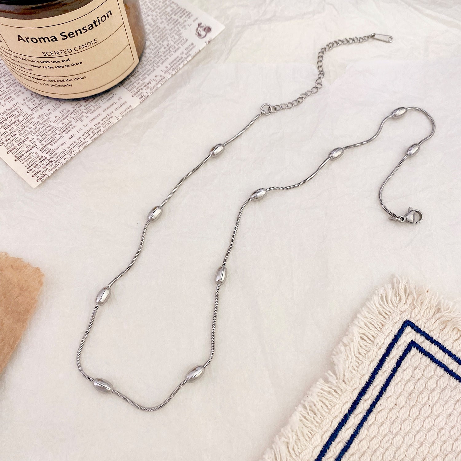 Titanium Steel Snake Bone Chain Bead Chain Necklace for Women Tassel Chain Bead Chain DIY Handmade Chain Jewelry Accessory