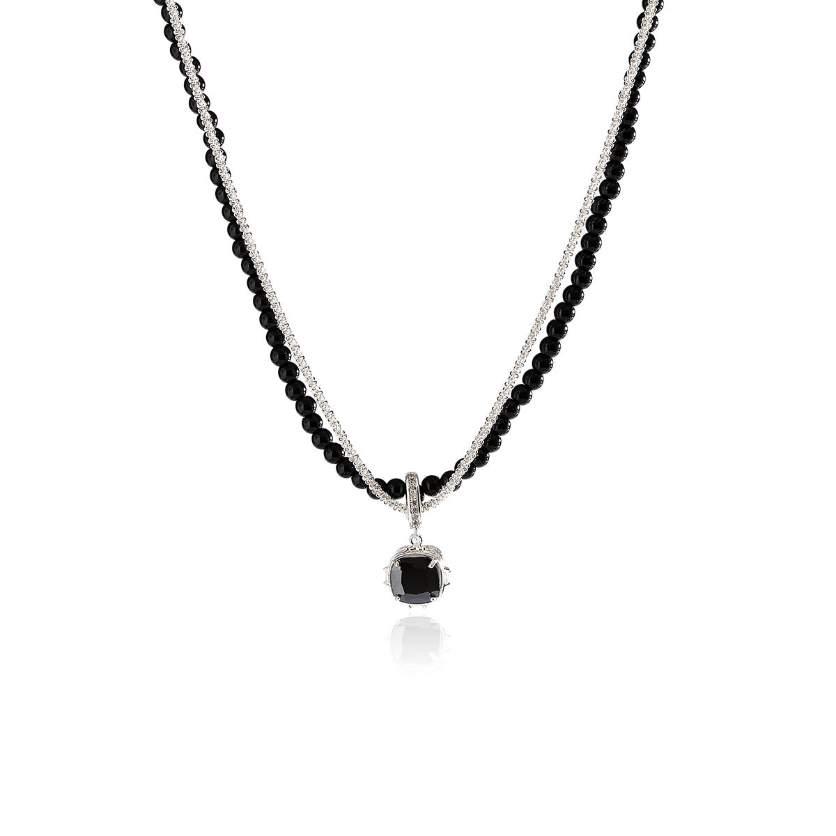 Double Layer Stacked Black Agate Necklace for Women, Vintage Niche Design, High-End Clavicle Chain, Sweater Chain