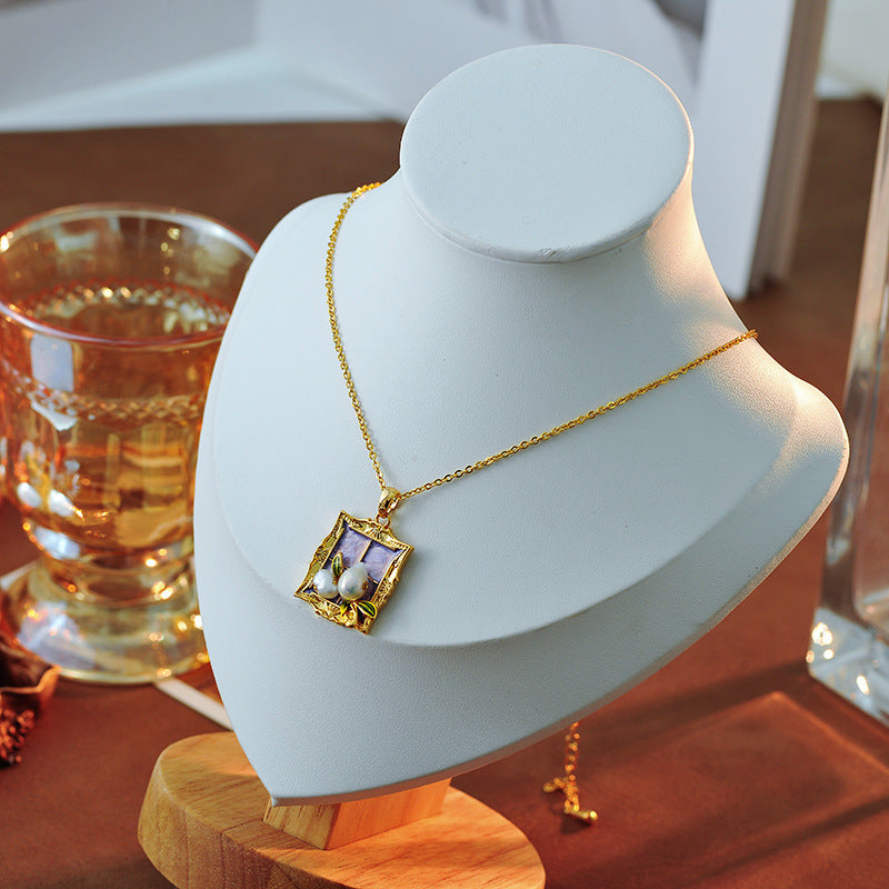 Oil Painting Style Fashionable Personality High-end Necklace Earrings French Pearl Choker New High-end Earrings Necklace