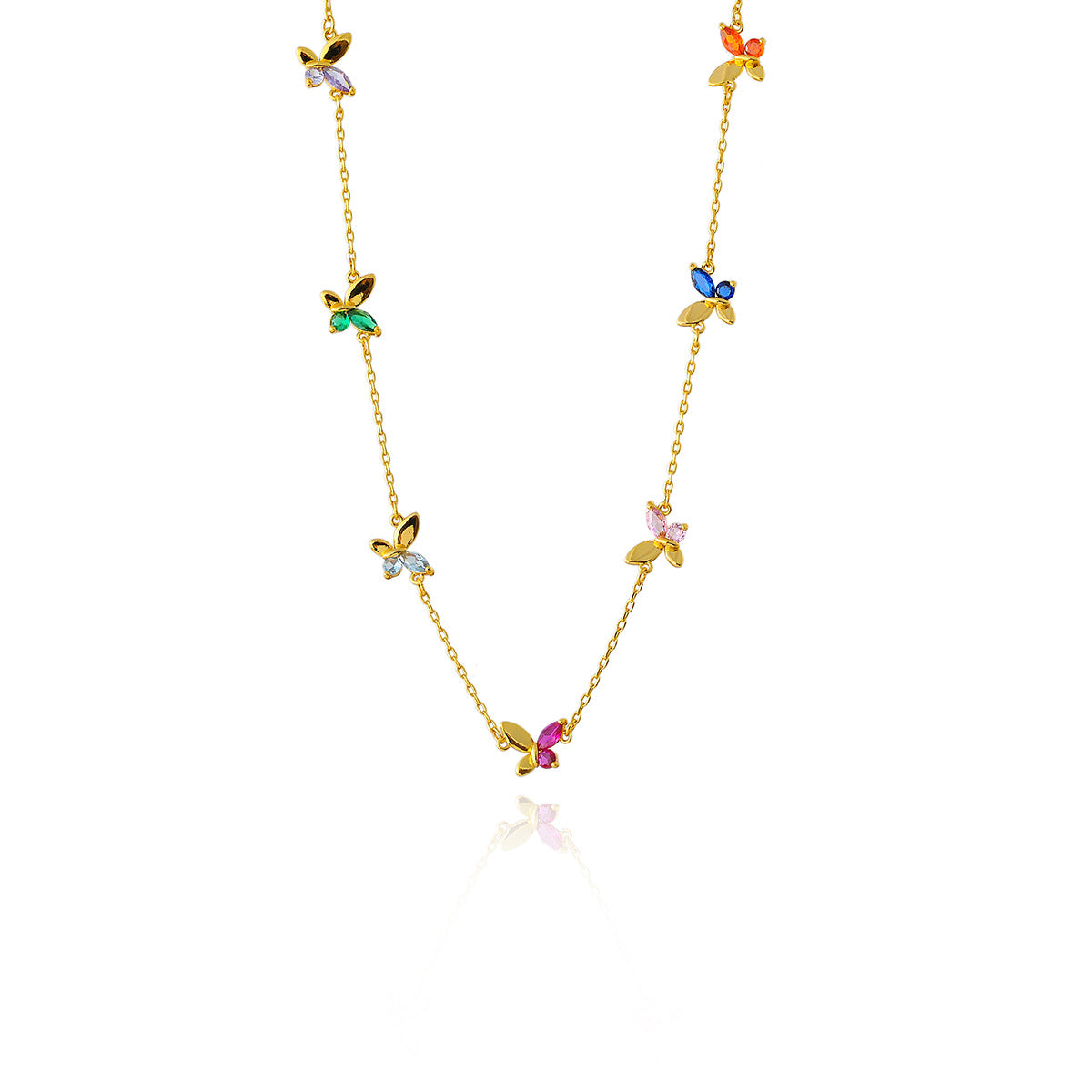 ks New Fashion Elegant High-end Necklace Zircon Inlaid Shiny Butterfly Bracelet Set