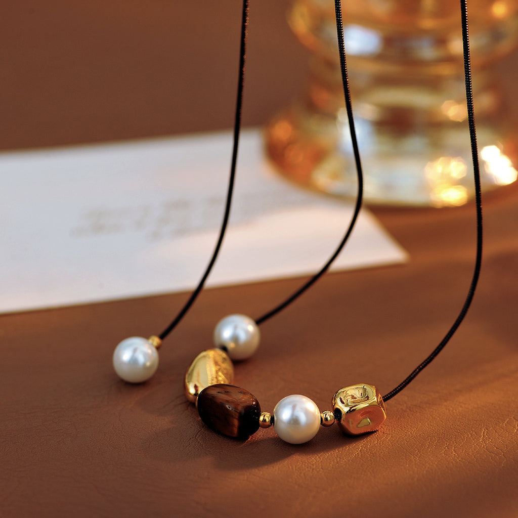 Tiger Eye Stone Melard Collarbone Chain Pendant Necklace New Accessory High-End Light Luxury Niche Jewelry