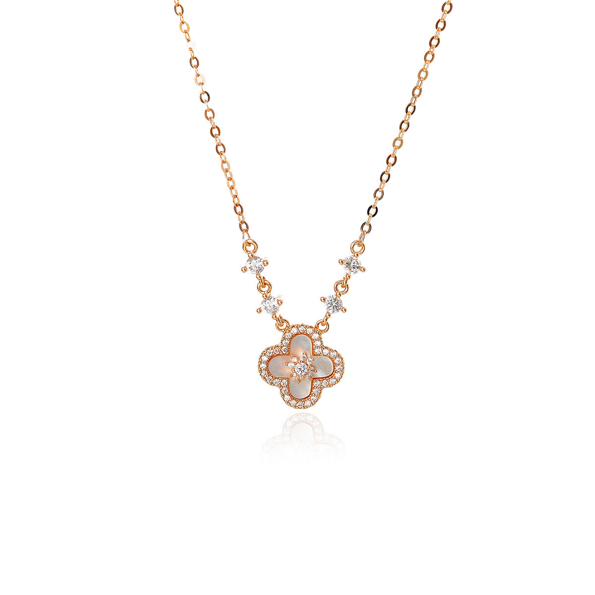 Pink Four-Leaf Clover Necklace for Women, Light Luxury Niche Design, High-End Clavicle Chain, Versatile Neck Chain