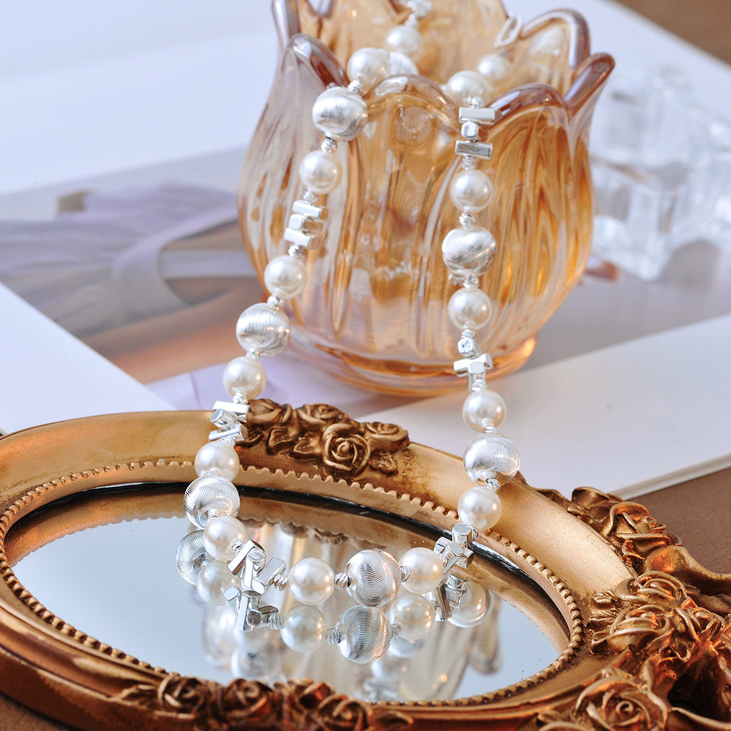 New Fashion Pearl Fragment Silver Necklace Chain National Style Design Sense Temperament Personality Choker