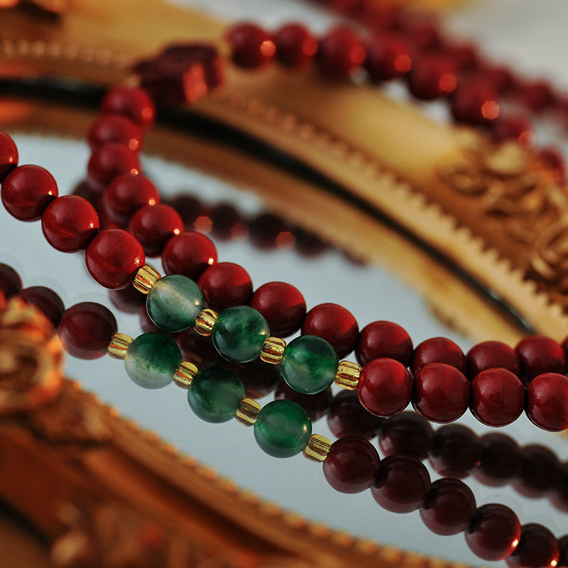 Cinnabar Bracelet for Women, Light Luxury, Niche, Exquisite, Double Circle Cinnabar Lotus Pendant Bracelet, Gift for Girlfriend or Best Friend