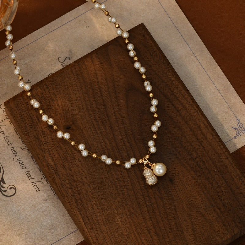 French Style Pearl Necklace for Women 2025 Young Luxury Niche Design High-end Clavicle Chain Accessory Neck Chain Good Luck