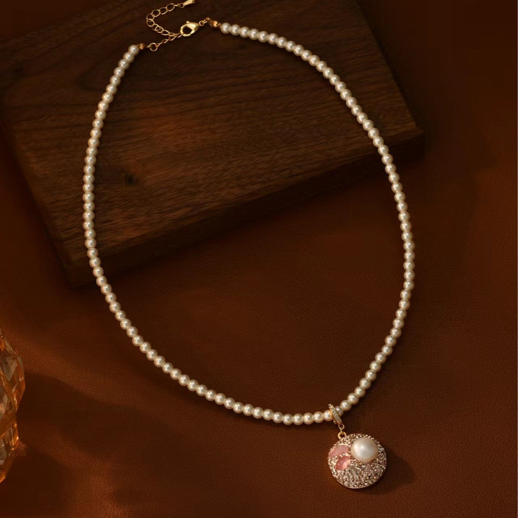 Natural Baroque Bead Pendant Fairy Pink Stone Versatile Sweet Style Necklace for Women Elegant Collarbone Chain