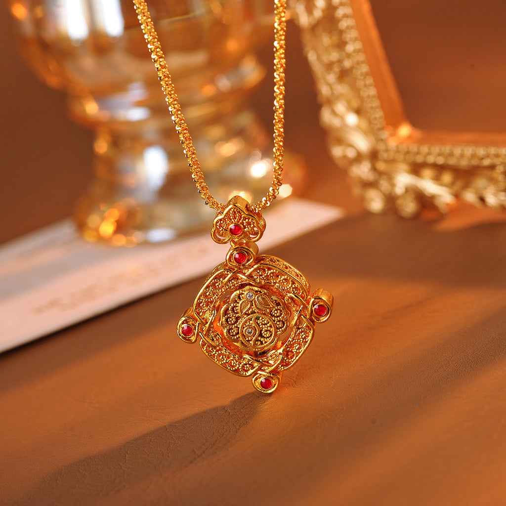 Gourd Necklace Ancient Gold Point Drill Craft Chalcedony Lucky Gourd Everything Goes Well Gold Necklace