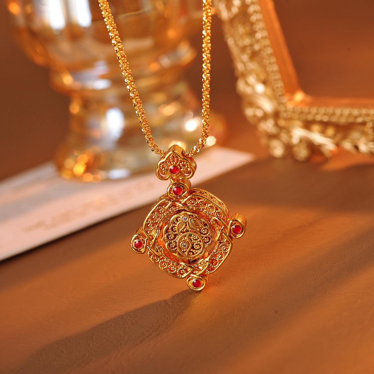 Gourd Necklace Ancient Gold Point Drill Craft Chalcedony Lucky Gourd Everything Goes Well Gold Necklace