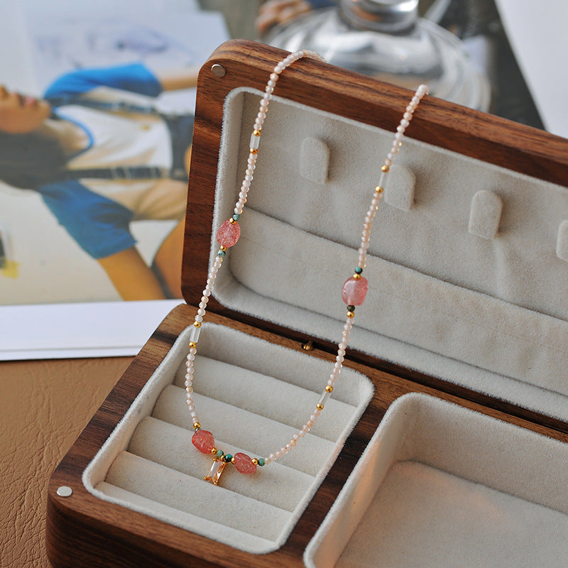 High-End Dopamine Natural Stone Beaded Necklace Light Luxury Niche Ethnic Style Versatile Choker