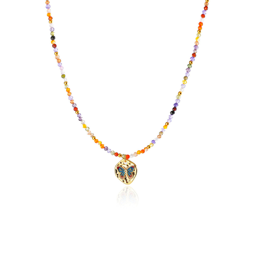 New Fashion Simple Colorful Beaded Butterfly Necklace for Women High-end Versatile Rainbow Collarbone Chain