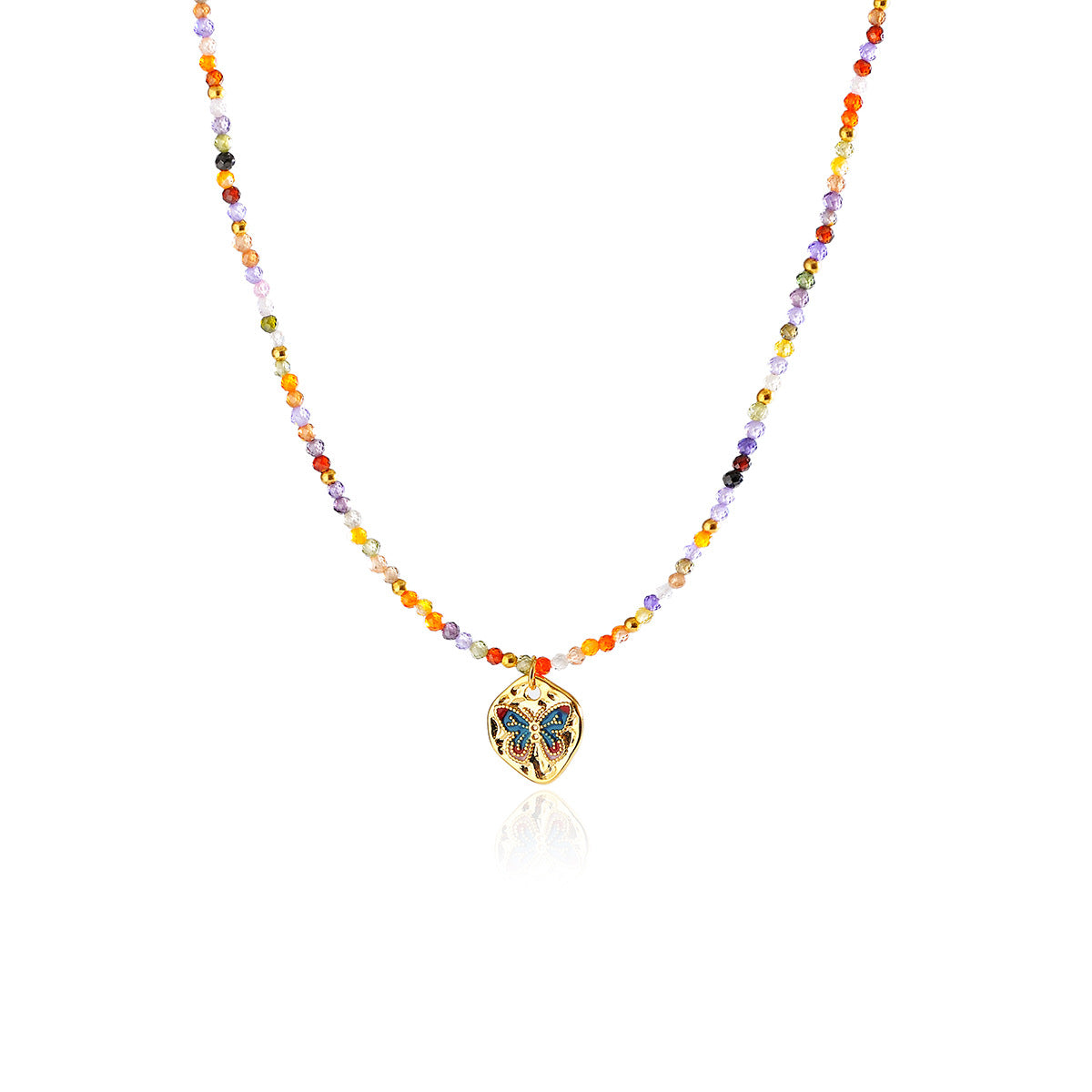 New Fashion Simple Colorful Beaded Butterfly Necklace for Women High-end Versatile Rainbow Collarbone Chain