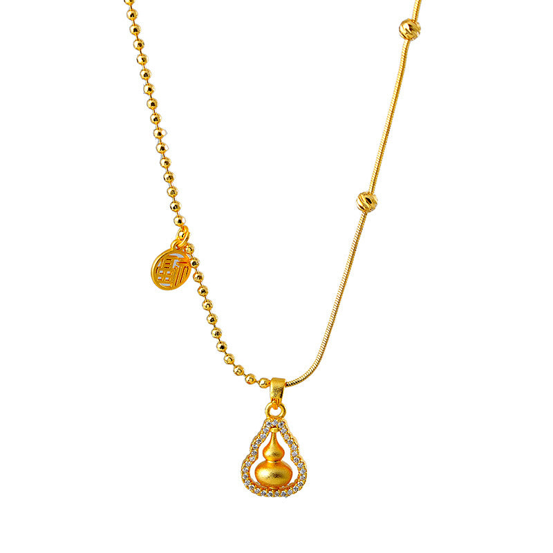 Inheriting Ancient Methods Pure Handcraft Exquisite Inlaid Gourd Pendant Necklace for Women Niche Design Light Luxury High-end Feel