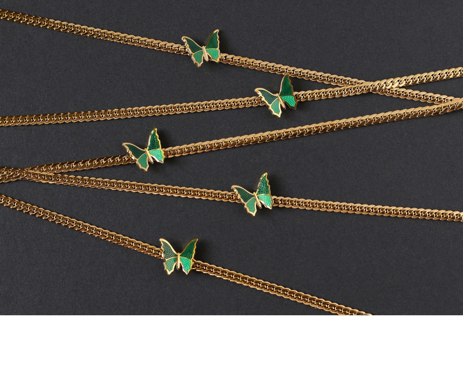 Vintage Style Green Butterfly Choker Necklace Cuban Necklace Collarbone Chain Titanium Steel 18K Gold Plated Non-Fading