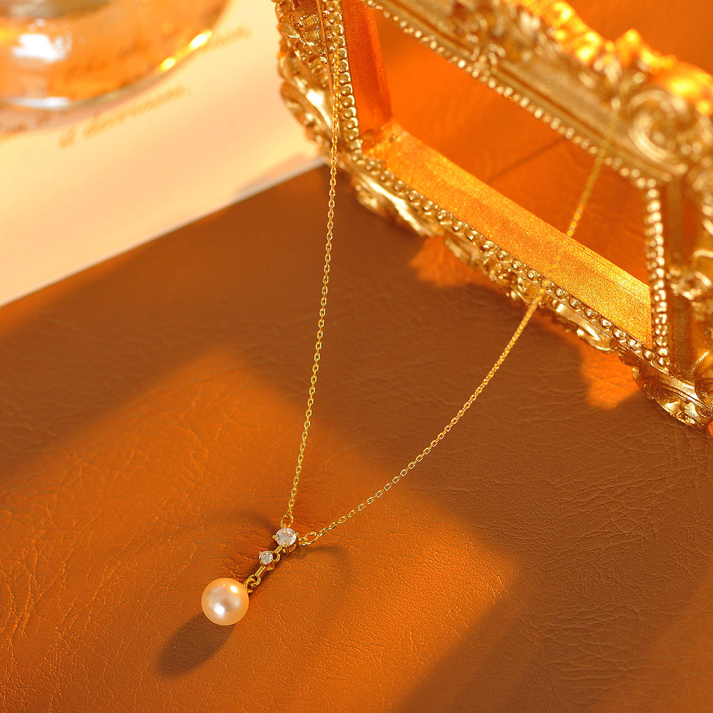 Simple Versatile Pearl Necklace New Classic Sparkling Zircon Collarbone Chain Daily Commute Party Accessories