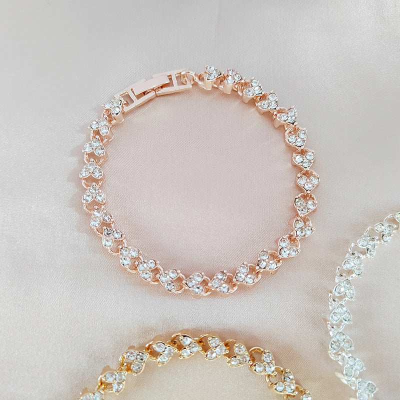 European and American Hot Sale Roman Full Diamond Light Luxury Bracelet for Women Fashion Jewelry Personality High-end Heart-shaped Stone Bracelet