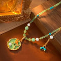 New Chinese Style 2025 Retro Glaze Flower Pearl Pendant Necklace High-End Niche Design Choker