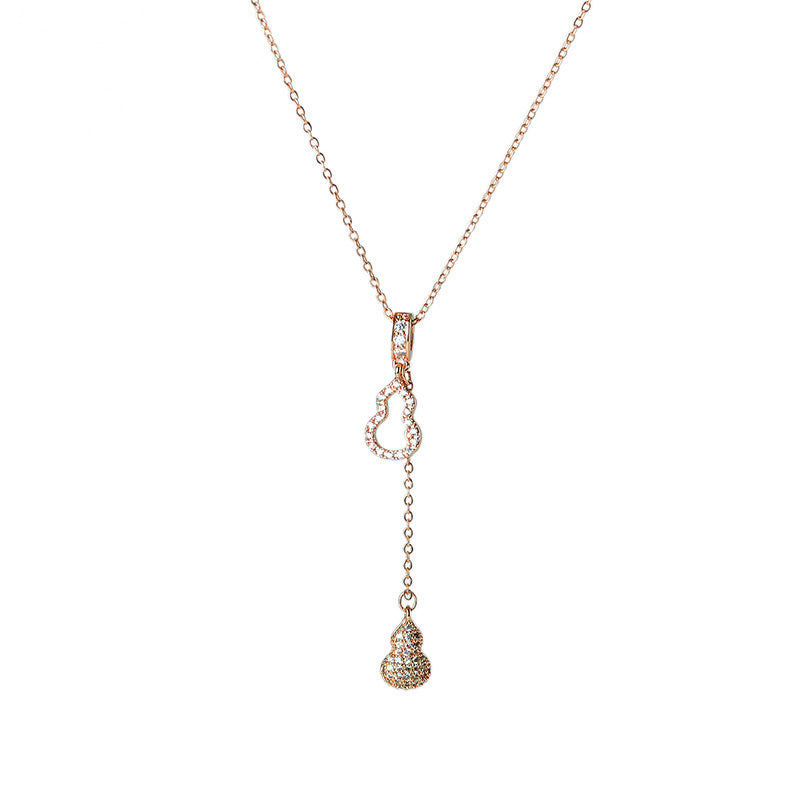 New Style Elegant Personality Gourd Necklace for Women, Light Luxury Niche Design, Double Gourd, Pullable, High-End Jewelry