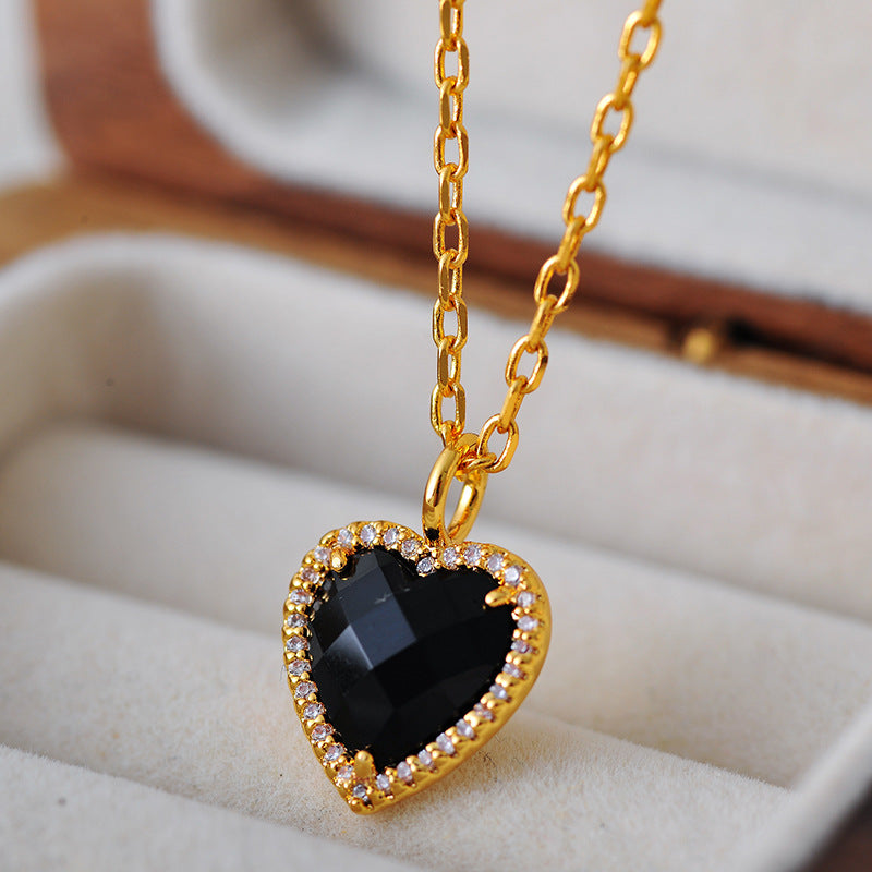Cross-Border Fashion Full Diamond Heart Pendant Light Luxury Elegant Necklace for Women Internet Celebrity Versatile Collarbone Chain