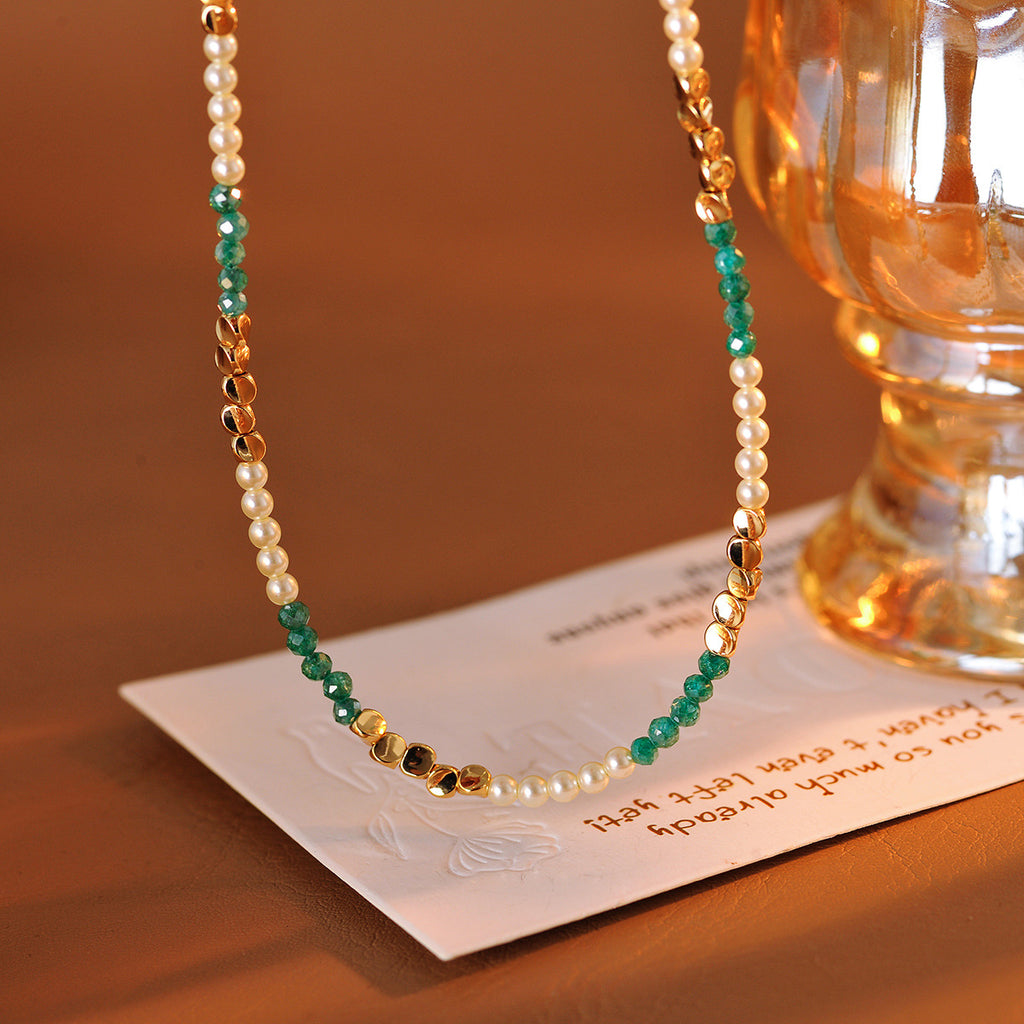 Necklace Hot-Selling Niche Design High-End Original Gemstone Turquoise Necklace Beaded Two-Tone Splicing Collarbone Chain