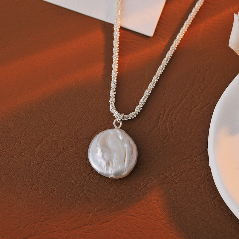 Sparkling Necklace for Women, Shiny Plain Chain, Natural Baroque Pearl Collarbone Chain, Korean Version, Niche Light Luxury Necklace