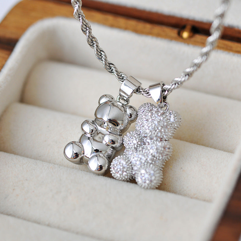 Bear Necklace for Women, Ins Style, Niche Design, High-End Fashion, Layered Wear, Sweet Cool Sweater Chain Pendant