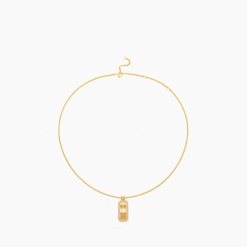 Traditional Handmade Necklace Gold Bead Abacus Pendant K Gold Plated Light Luxury New Chinese Style Abacus Necklace