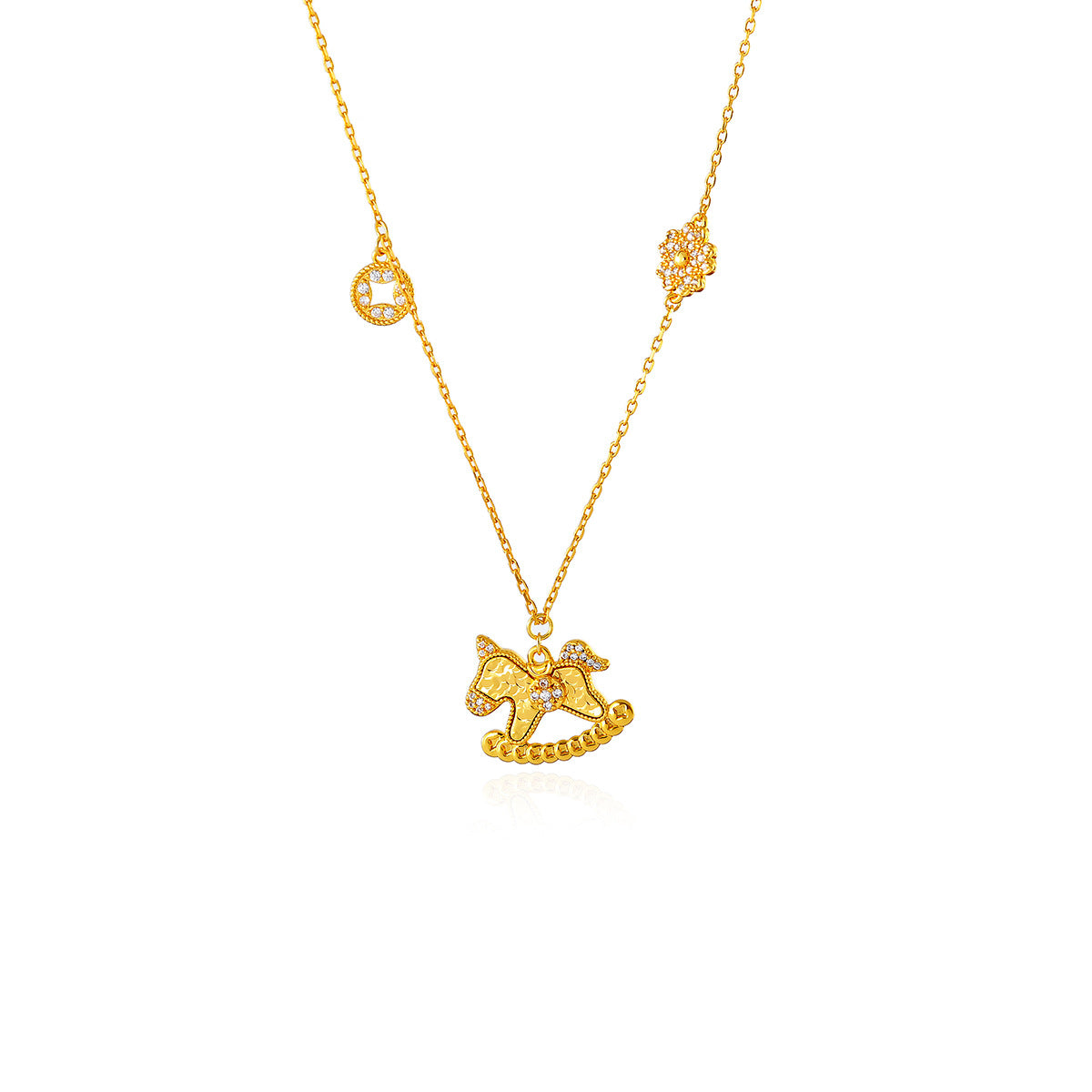 Wooden Horse Necklace Sparkling Ice Fragment Wooden Horse Pendant Necklace New High-end Light Luxury Choker