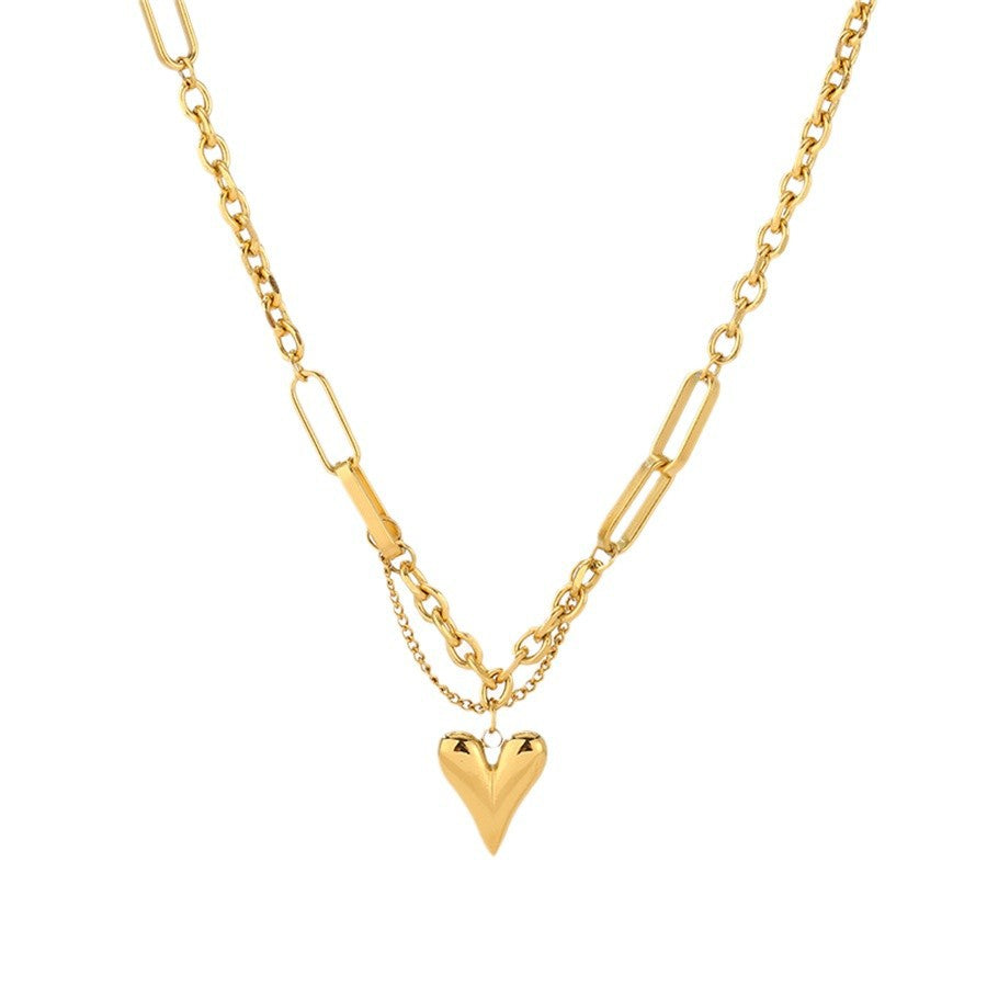 European and American Heart Personality Necklace for Women, Vintage Hip-Hop, Non-Fading, Fashionable Niche, Ins Trend, Fashionable Temperament Collarbone Chain