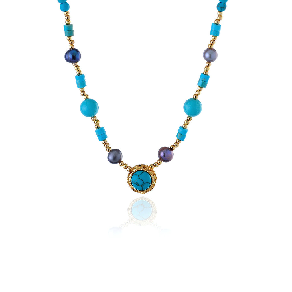 Original Design New Chinese Style Retro Green Pine Pendant Necklace Manta Rose Purple Pearl Sweater Chain