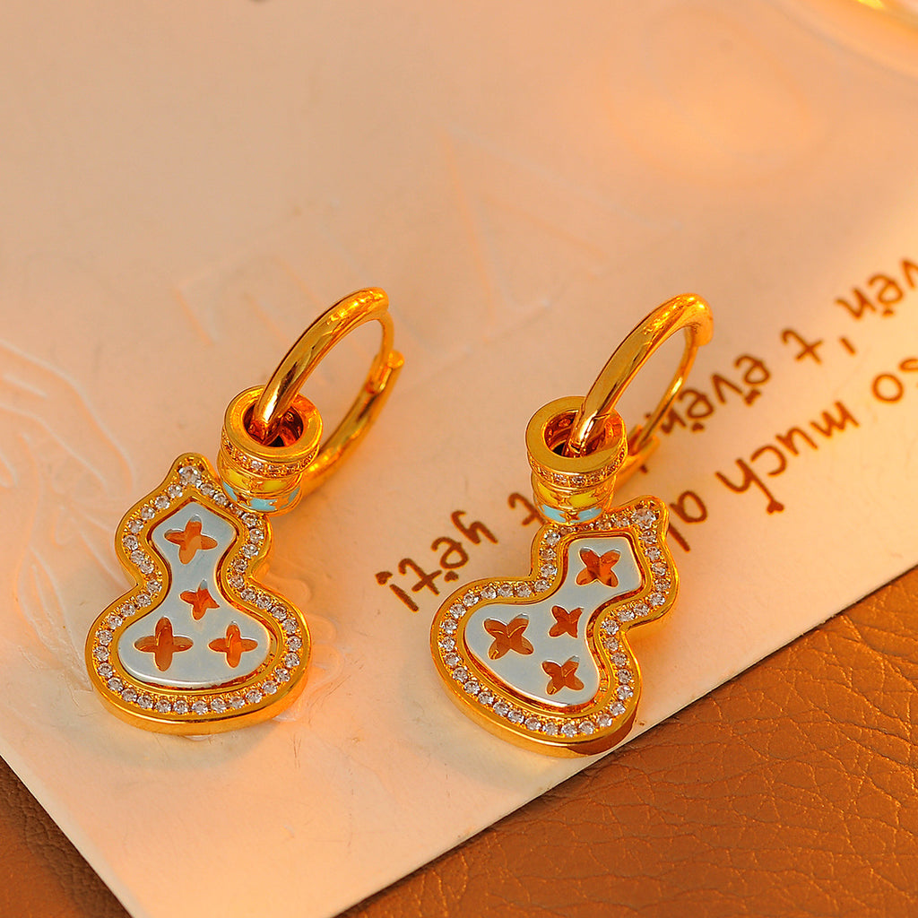 Japanese and Korean Simple New Micro Inlaid Zircon Blue Pine Gourd Pendant Necklace Exquisite Niche Gourd Earrings