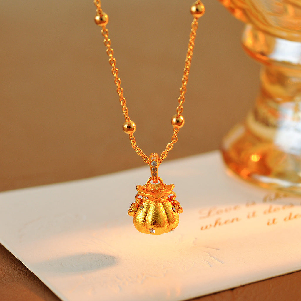 New Chinese Style National Trend Gold Money Bag Necklace Fashion Versatile High-end Pendant Exquisite Simple Accessory