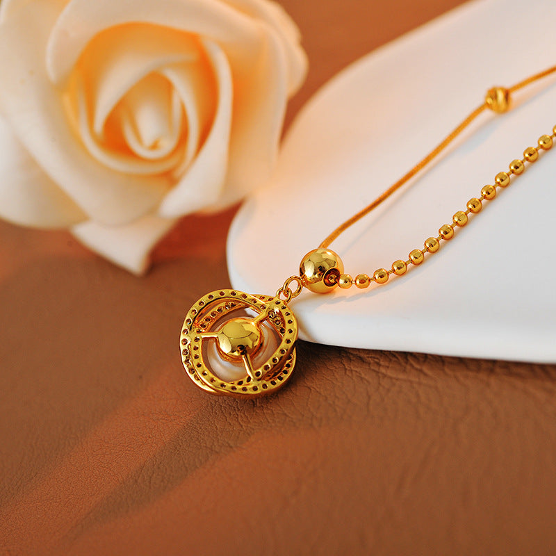 New Trendy Pearl Necklace Retro Elegant Simple Micro Inlaid Full Diamond Niche Design High-end Clavicle Chain