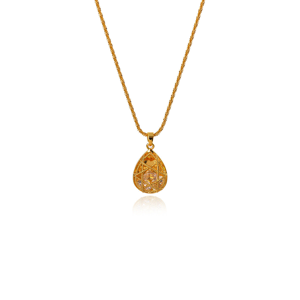 Real Gold Plated Vietnamese Sand Gold Necklace Heart Leaf Flower Pendant Collarbone Chain Jewelry