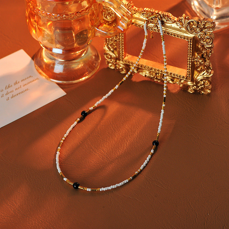 European and American Natural Stone Summer Colorful Small Beads Handmade Beaded Necklace Versatile Simple Unique Collarbone Chain Choker for Women