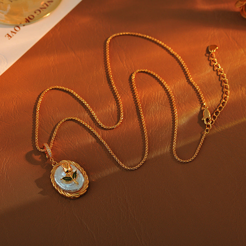 Tulip Pendant Natural Baroque Universal Clasp Pearl Necklace Light Luxury Niche High-End Elegant Sweater Choker