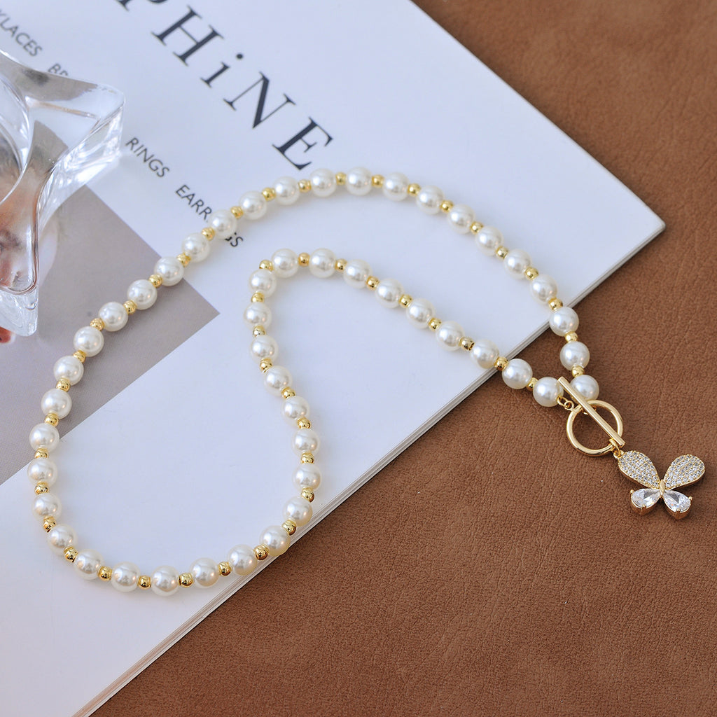 2023 New Pearl Butterfly Necklace for Women, Light Luxury Niche Design Clavicle Chain, Elegant Ins Style Jewelry Choker