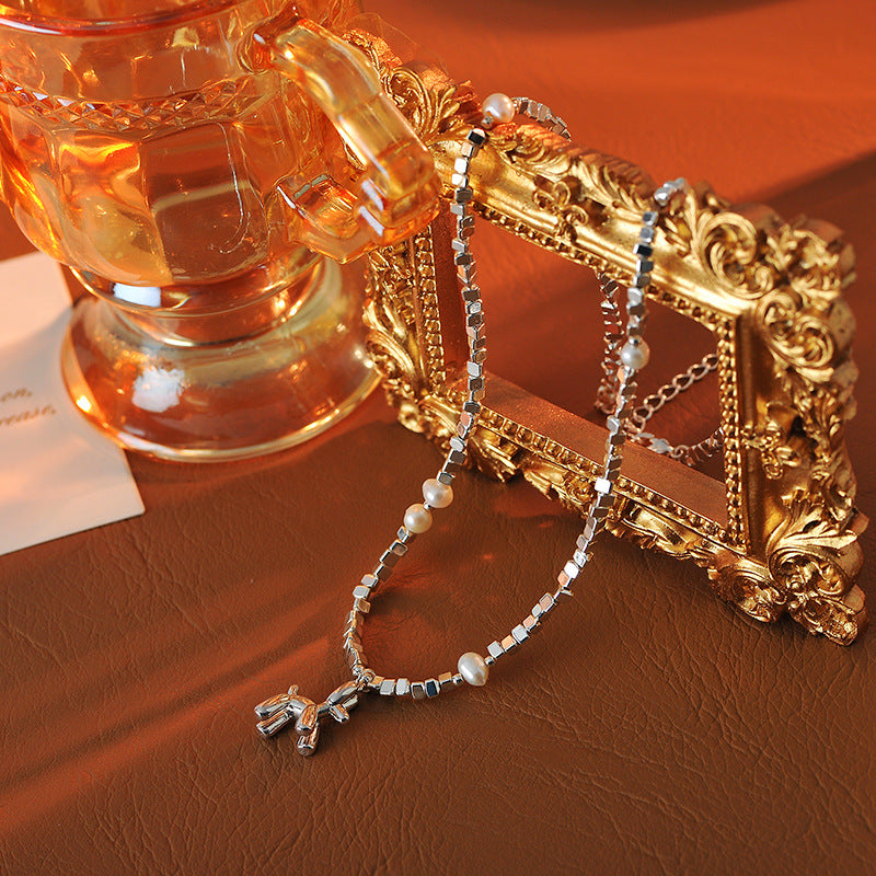 Broken Silver Puppy Freshwater Pearl Necklace for Women New Hot-Selling Niche Design Sense Collarbone Chain Simple Choker