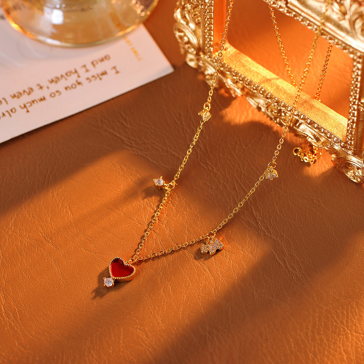 Heart-shaped Puppy Necklace Real Gold Plated Light Luxury High-end Xiaohongshu Same Style Simple Jewelry