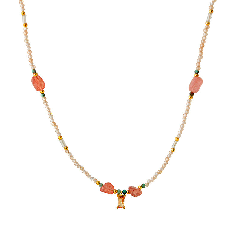 High-End Dopamine Natural Stone Beaded Necklace Light Luxury Niche Ethnic Style Versatile Choker