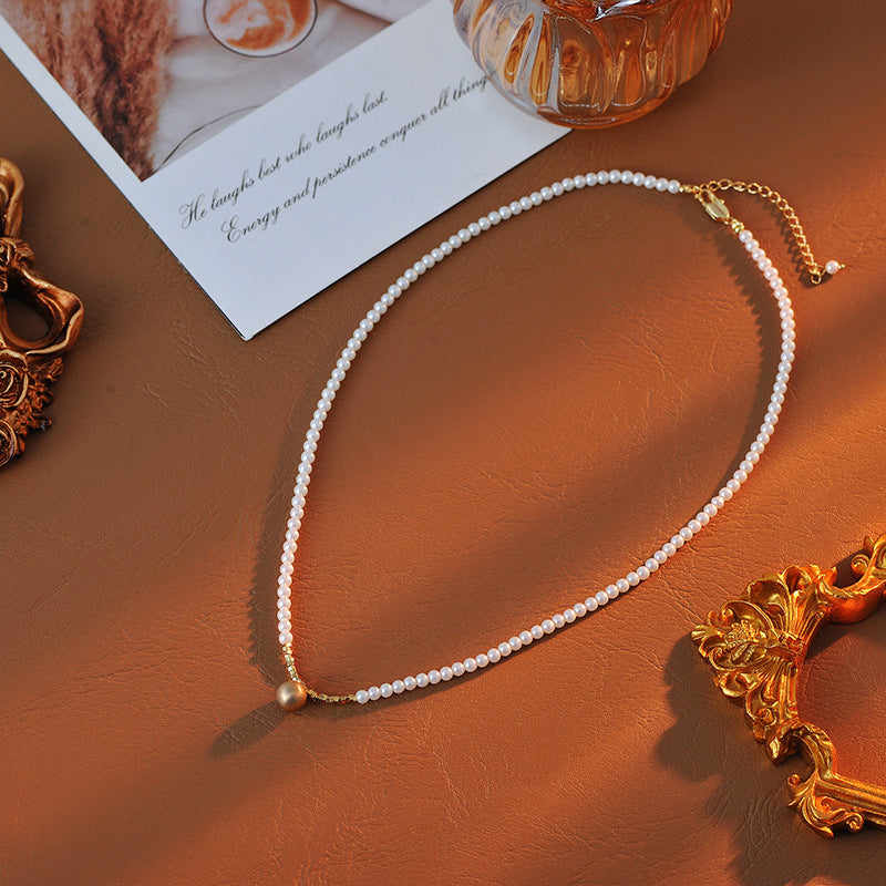 Niche Design Brushed Round Pearl Necklace for Women Simple Elegant Fashionable Temperament Chain Clavicle Chain A10269