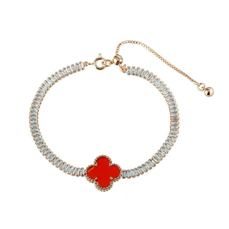 Red Four-Leaf Clover Necklace for Women 2025 New Natural Red Agate Collarbone Chain Light Luxury High-End Choker