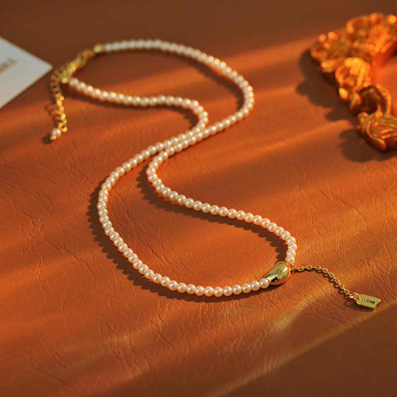 Hot-Selling Pearl Acacia Bean Necklace for Women, Light Luxury Elegant Designer High-End Sense Neck Chain with Tassel Lucky Clavicle Chain