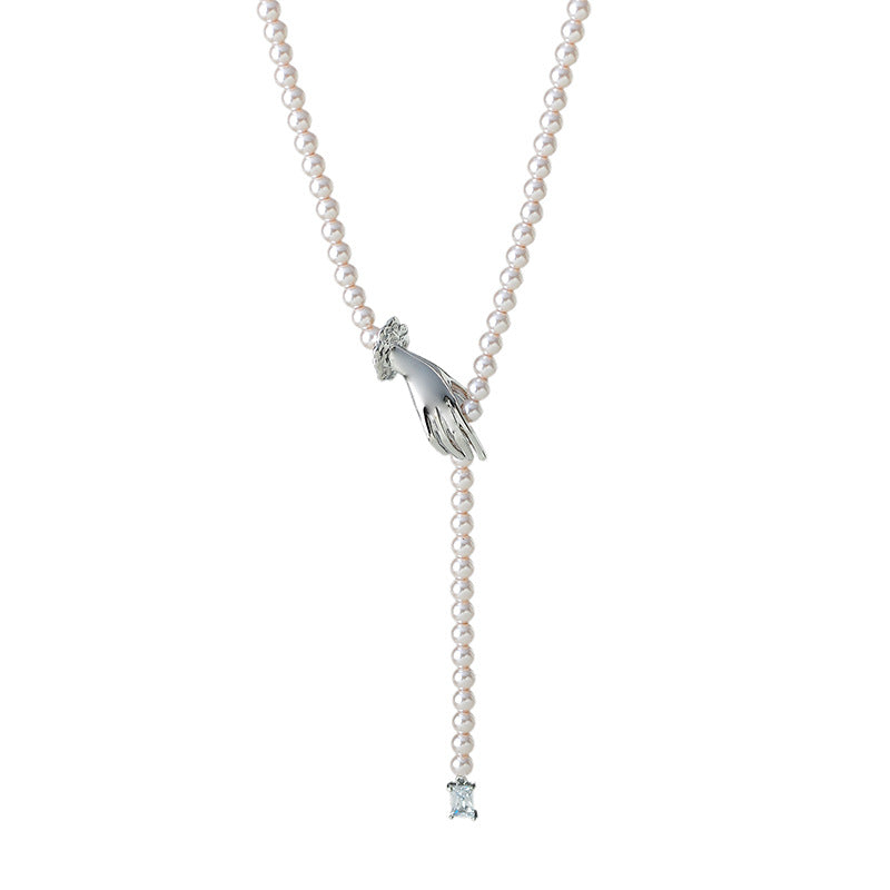 French Style Manta Rose Purple Pearl Necklace for Women, Light Luxury High-end Collarbone Chain, Starry Sky Choker, Autumn Winter New Style