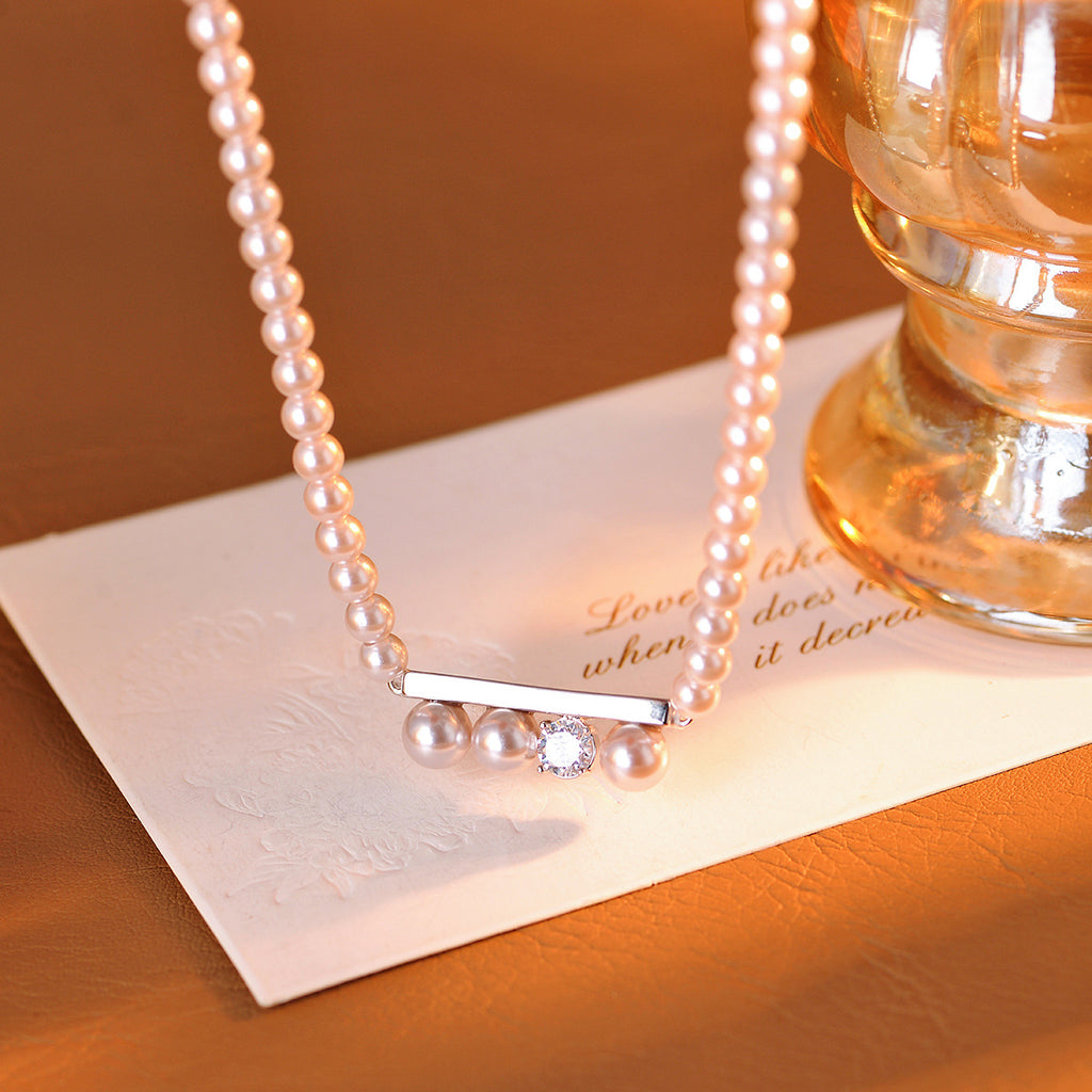 Xiaohongshu Same Style Pearl Necklace Balance Beam Necklace for Women Light Luxury High-end Niche Design