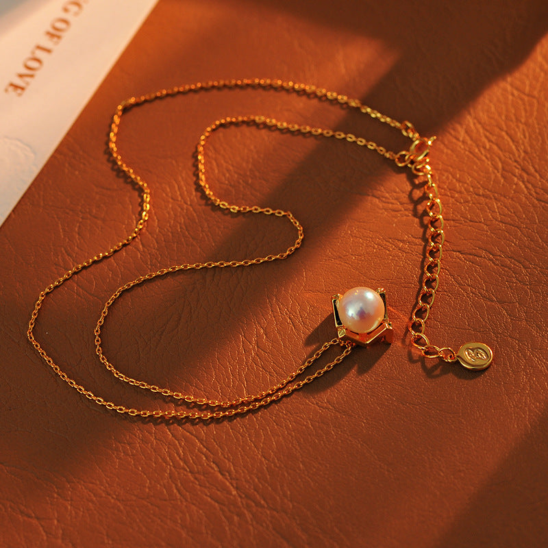 French Style Geometric Pearl Necklace for Women New Hot-Selling Light Luxury Niche Exquisite Choker Collarbone Chain One Piece