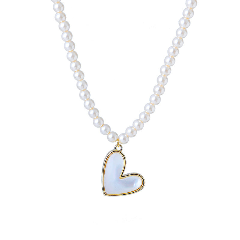 Korean Style Personality Light Luxury High-End Natural Real Shell Pendant Necklace Heart-Shaped Pearl Collarbone Chain for Women