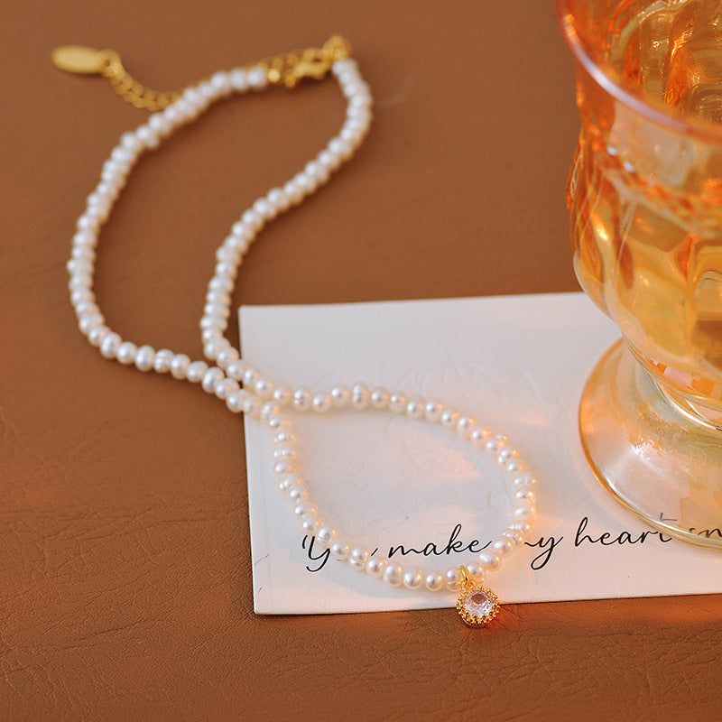 Chenghuanji Yang Zi Same Style Shijia Xiaomi Bead Inlaid Diamond Round Pendant Pearl Necklace Collarbone Chain for Women