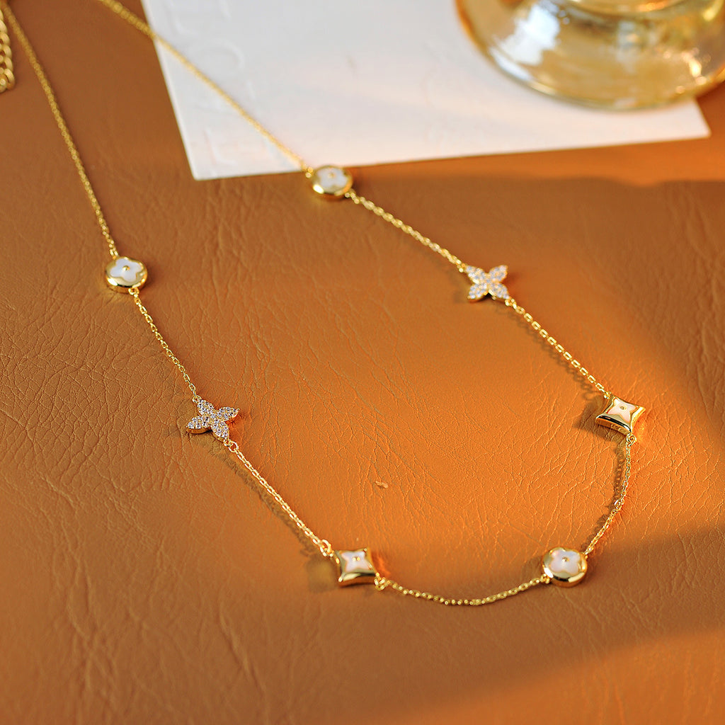 Four-leaf Clover Mother-of-Pearl Necklace Light Luxury Niche Design Star Clavicle Chain 2025 New Simple Elegant