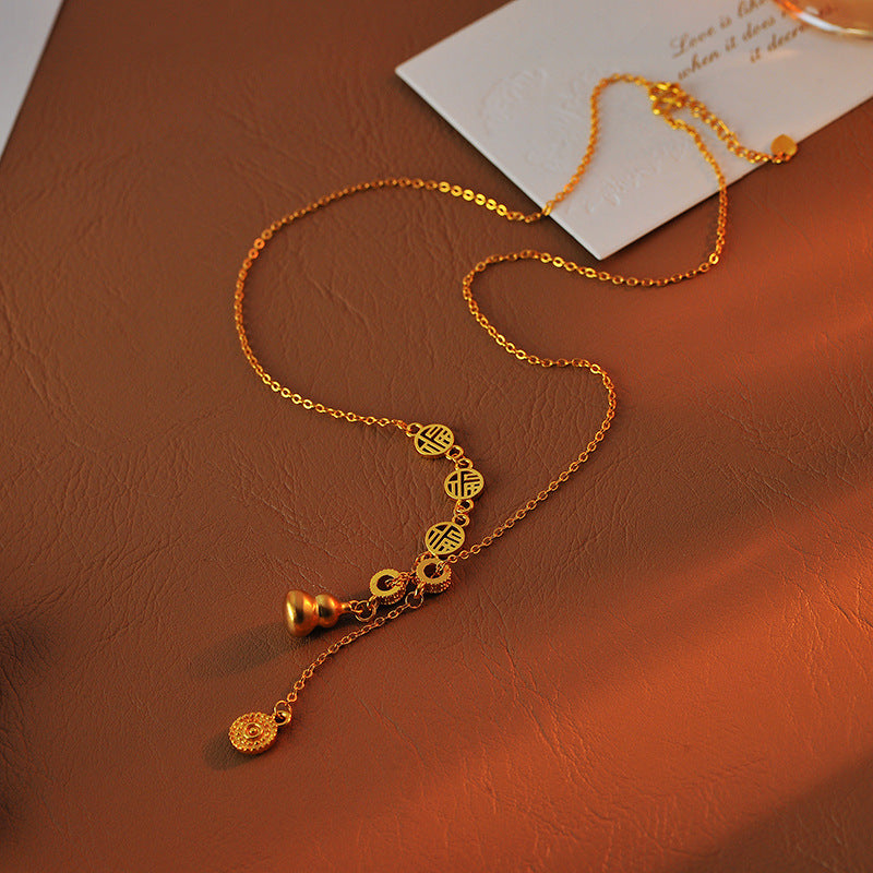 2025 New Gold Fortune Character Gourd Pendant Necklace for Women Autumn Winter Sweater Chain High-end Light Luxury Niche Accessories