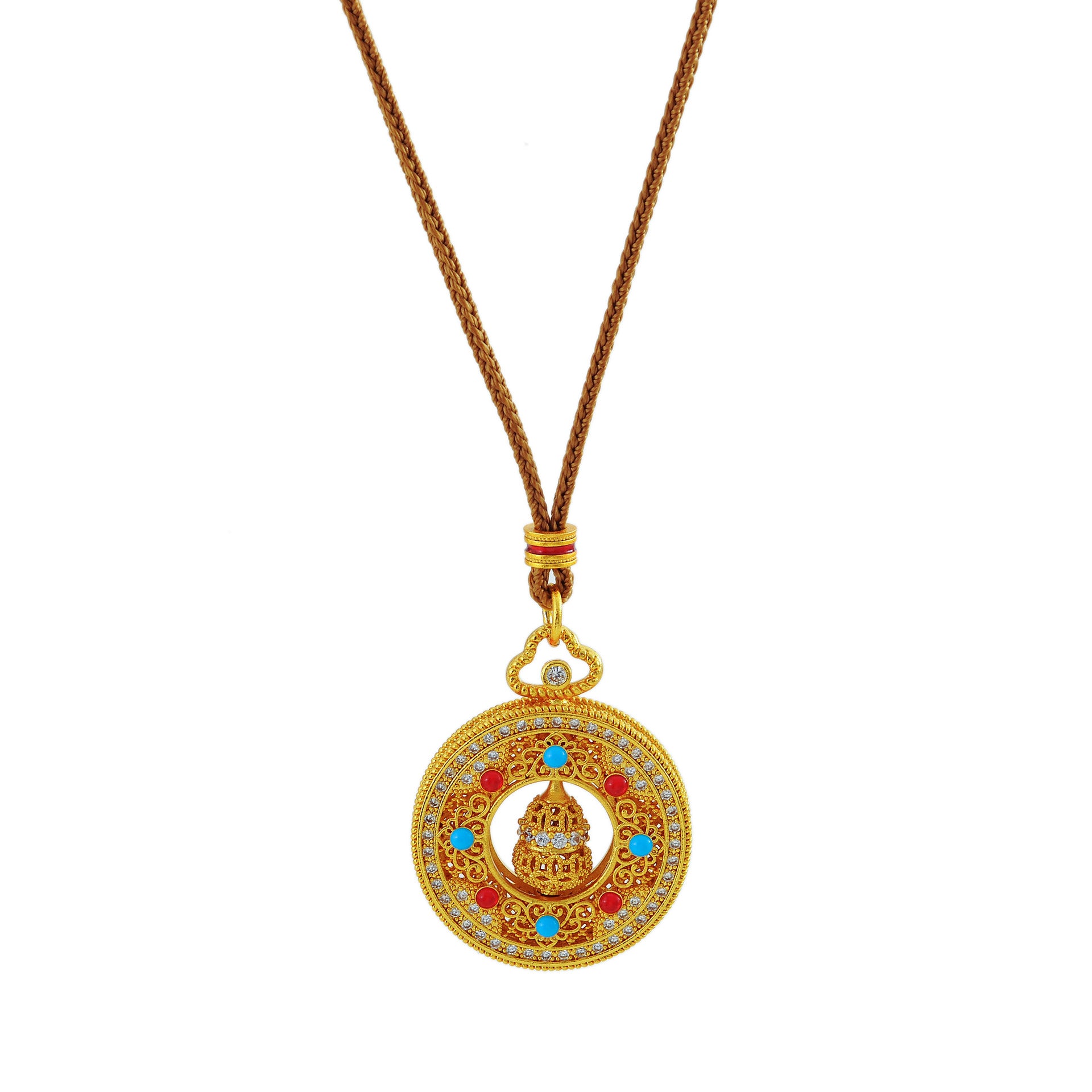 Fu Lu Eight Treasures Compass Gourd Ancient Gold Color Gold Shop Wei Xue Same Style Necklace Winter Accessories Long Sweater Chain